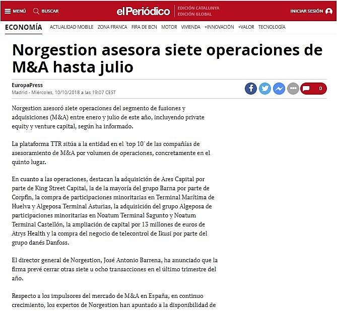 Norgestion asesora siete operaciones de M&A hasta julio